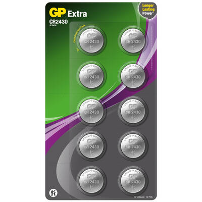 GP Batteries Extra CR2430 2430 Boy Lityum Düğme Pil, 3 Volt, 10'lu Kart