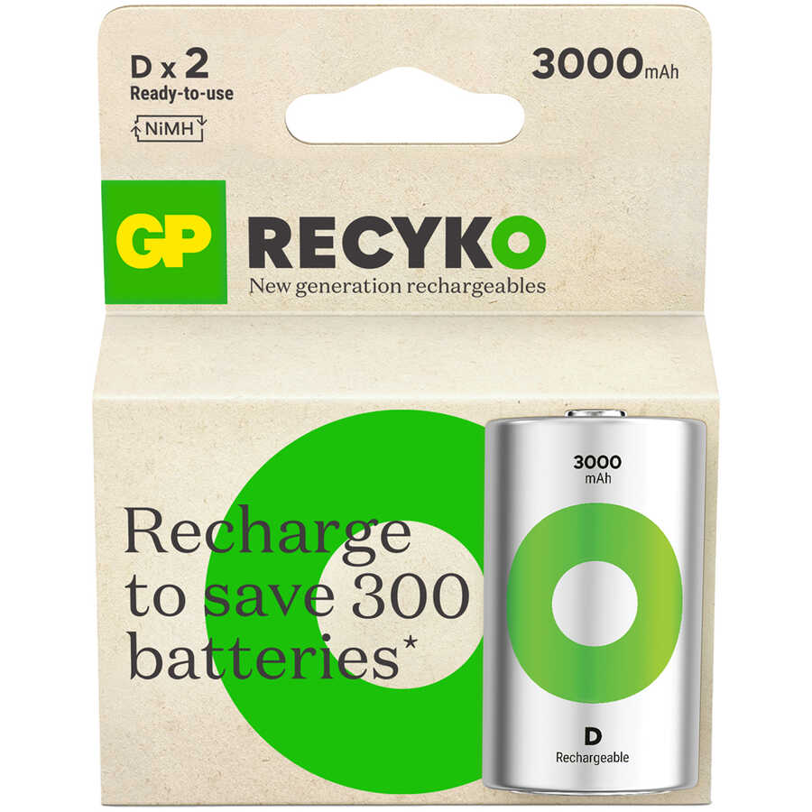  Gp Batteries Recyko 3000 D Boy Ni-mh Şarjlı Pil, 1.2 Volt, 2