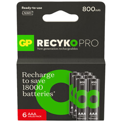 GP - GP Batteries Recyko Pro AAA İnce Kalem Ni-Mh Şarjlı Pil, 1.2 Volt, 6’lı Kart