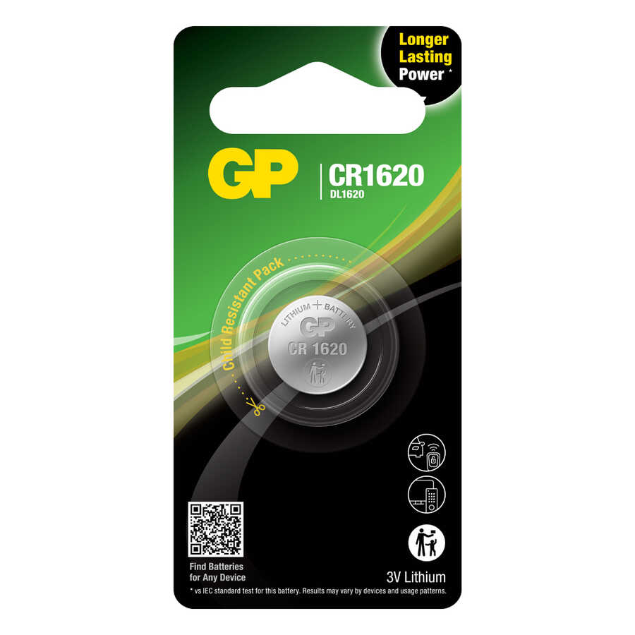  Gp Batteries Cr1620 1620 Boy Lityum Düğme Pil, 3 Volt, Tekli Kart