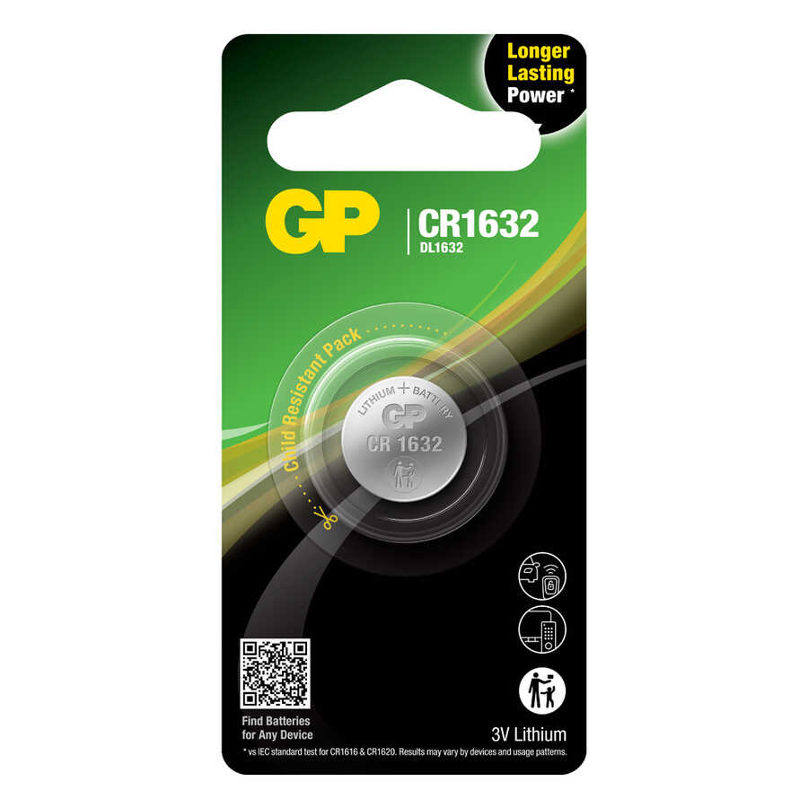  Gp Batteries Cr1632 1632 Boy Lityum Düğme Pil, 3 Volt, Tekli Kart