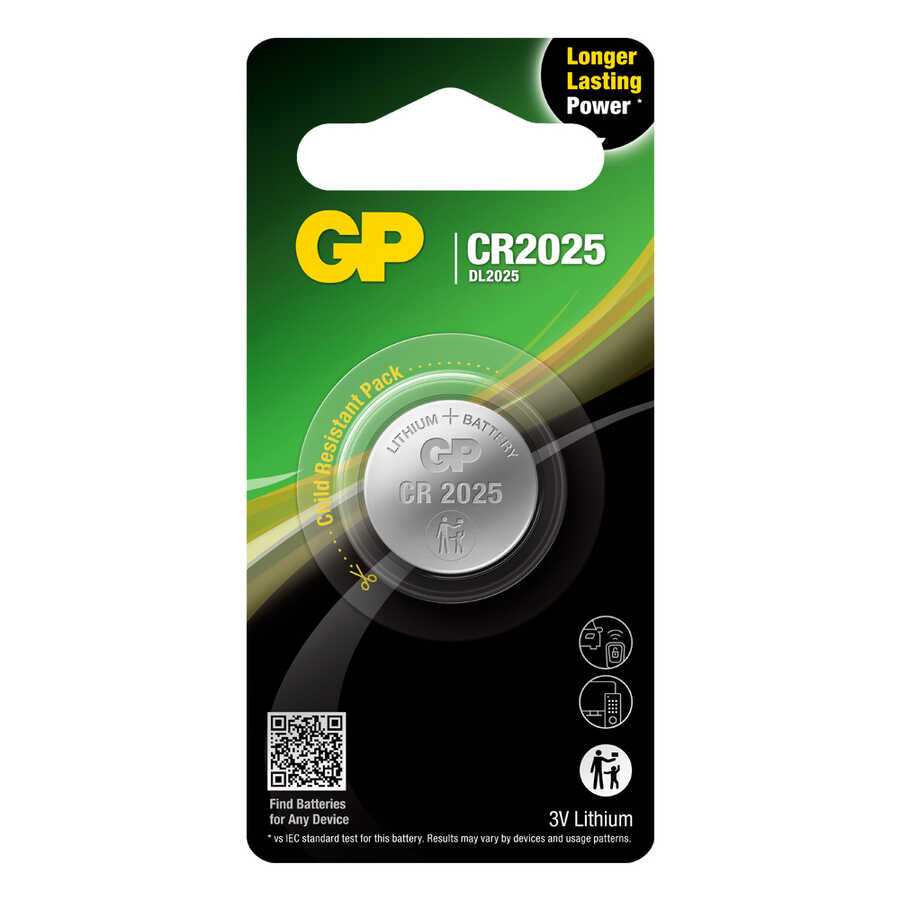  Gp Batteries Cr2025 2025 Boy Lityum Düğme Pil, 3 Volt, Tekli Kart