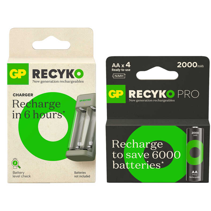  Gp E221 2 Kanallı Şarj Cihazı 4 Adet Gp Pro 2000mah 1.2v Aa Şarjlı Kalem Pil İle Beraber