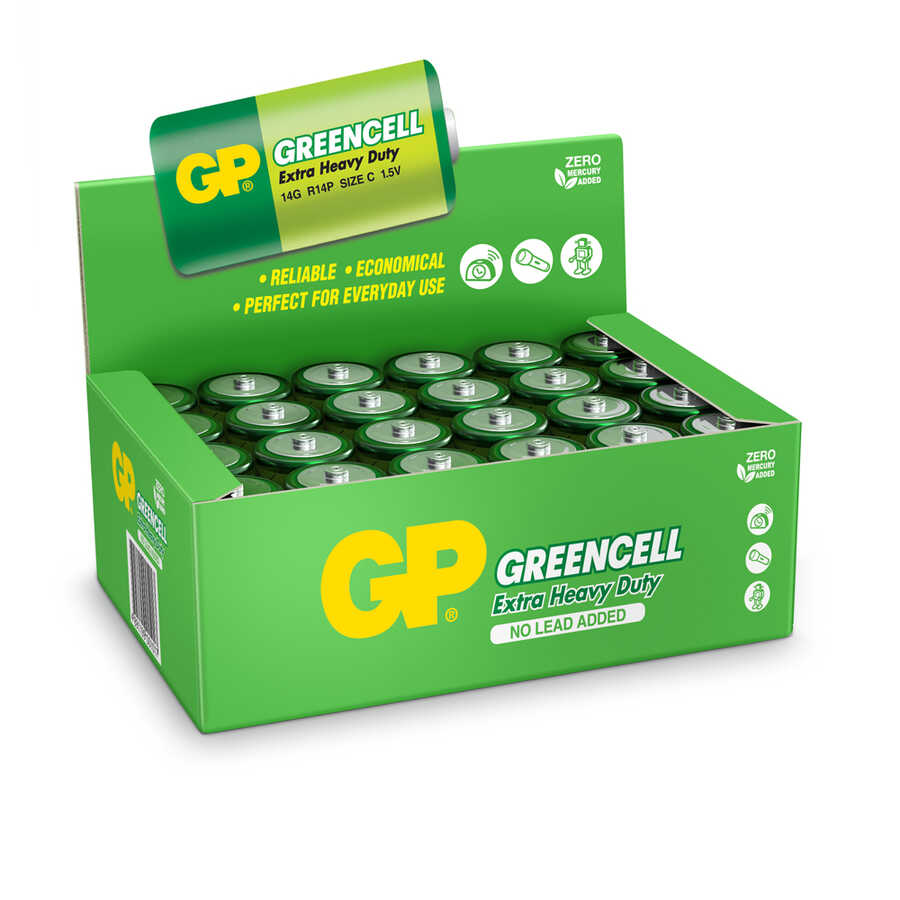  Gp Batteries Gp14g Greencell R14p/1235/c Boy Orta Pil, 1.5 Volt, 24