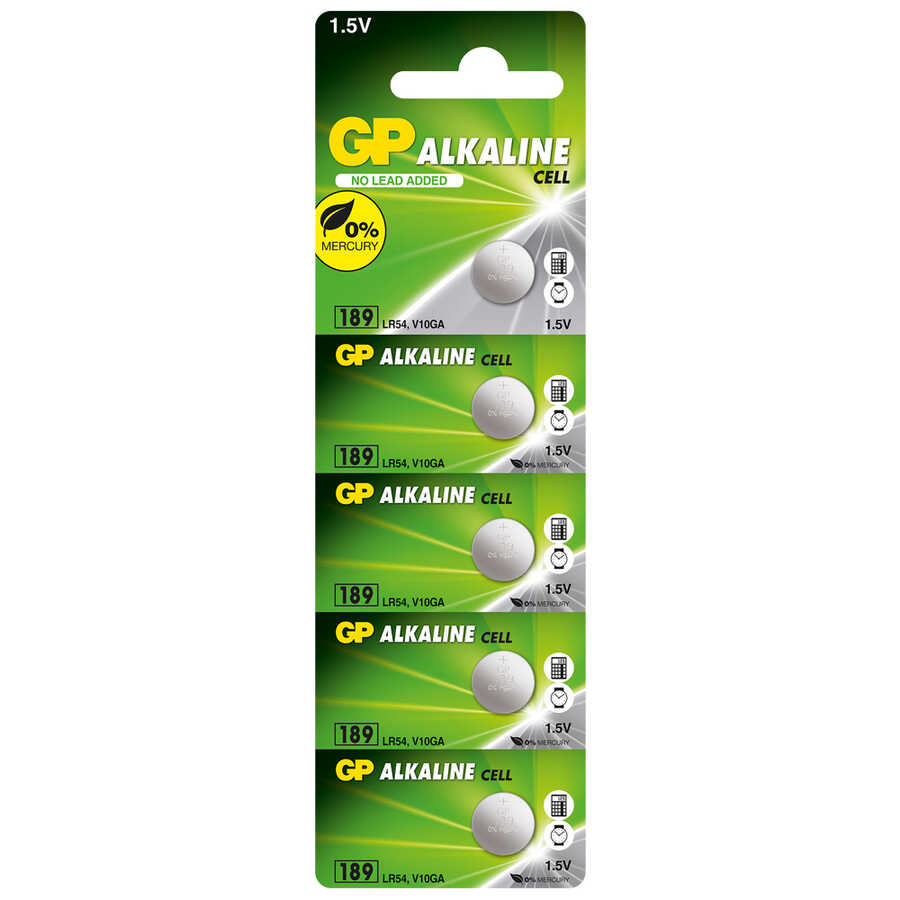  Gp Batteries Gp189 Lr54/189/v10ga Boy Alkalin Düğme Pil, 1.5 Volt, 5