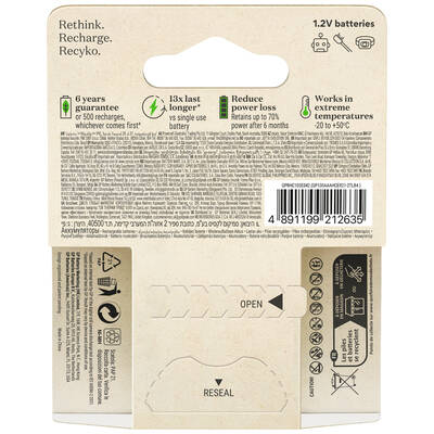 GP Batteries Recyko 950mAh AAA İnce Kalem Ni-Mh Şarjlı Pil, 1.2 Volt, 4'lü Kart