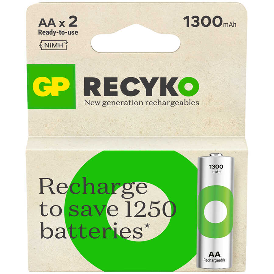 Gp Batteries Recyko 1300 Aa Kalem Ni-mh Şarjlı Pil, 1.2 Volt, 2