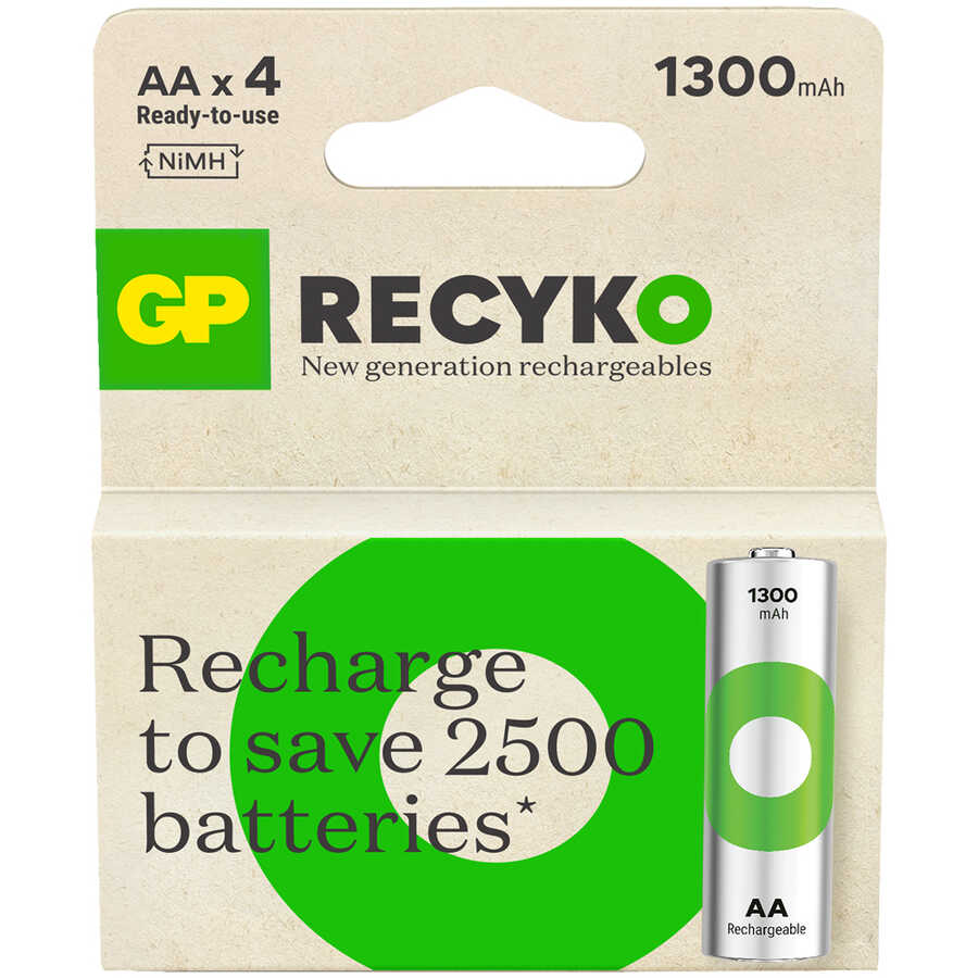  Gp Batteries Recyko 1300 Aa Kalem Ni-mh Şarjlı Pil, 1.2 Volt, 4