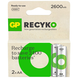 GP - GP Batteries Recyko 2600mAh AA Kalem Ni-Mh Şarjlı Pil, 1.2 Volt, 2’li Kart