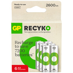 GP - GP Batteries Recyko 2600mAh AA Kalem Ni-Mh Şarjlı Pil, 1.2 Volt, 6’lı Kart