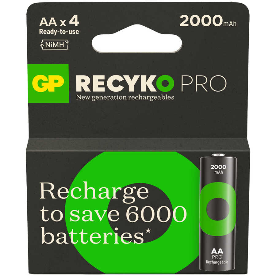  Gp Batteries Recyko Pro 2100 Serisi 2000 Mah Aa Kalem Ni-mh Şarjlı Pil, 1.2 Volt, 4