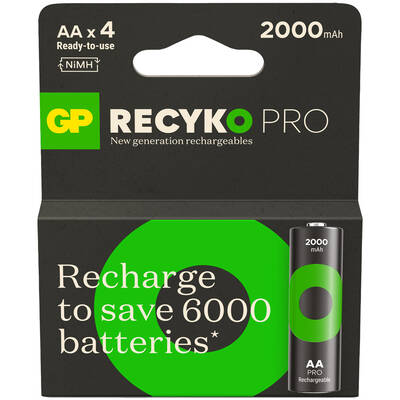 GP Batteries ReCyko Pro 2100 Serisi 2000 mAh AA Kalem Ni-Mh Şarjlı Pil, 1.2 Volt, 4'lü Kart