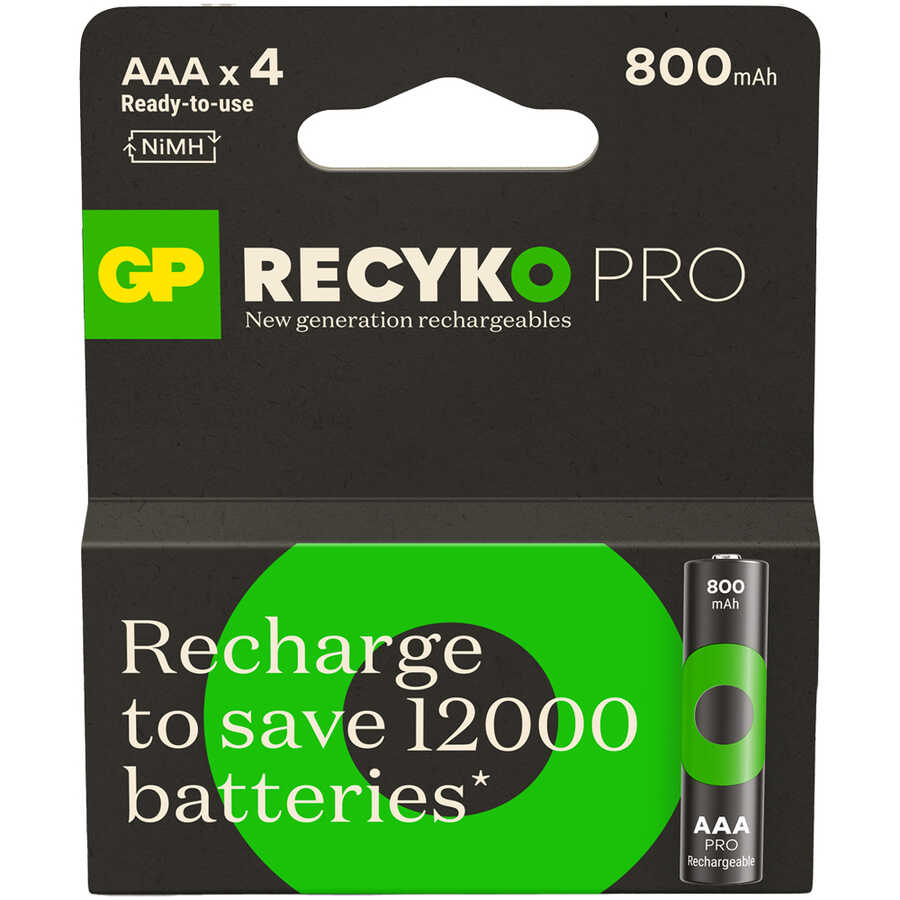  Gp Batteries Recyko Pro 850 Serisi 800 Mah Aaa İnce Ni-mh Şarjlı Pil, 1.2 Volt, 4