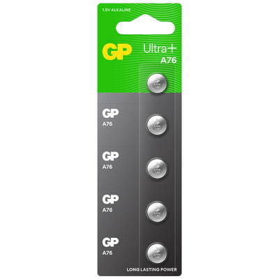 GP Batteries A76 Ultra Plus LR44/A76/V13GA/AG13 Boy Alkalin Düğme Pil, 1.5 Volt, 5'li Kart