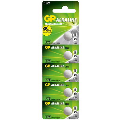 GP Batteries GPA76 LR44/A76/V13GA/AG13 Boy Alkalin Düğme Pil, 1.5 Volt, 5'li Kart