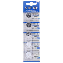 Supex - Supex Cr1616 1616 Boy Lityum Düğme Pil, 3 Volt, 5'li Kart