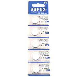 Supex - Supex Cr1632 1632 Boy Lityum Düğme Pil, 3 Volt, 5'li Kart
