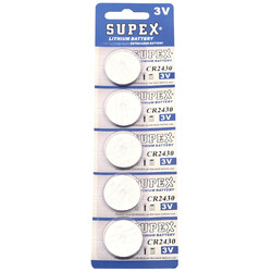 Supex - Supex Cr2430 2430 Boy Lityum Düğme Pil, 3 Volt, 5'li Kart