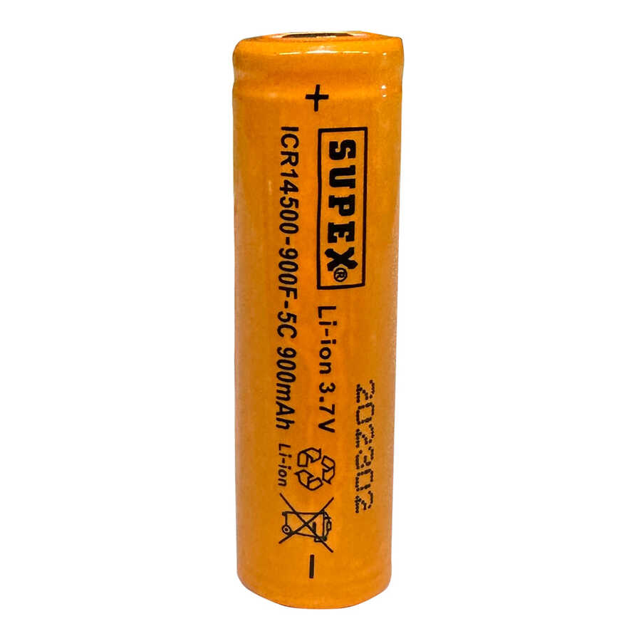  Supex Icr14500-900f-5c Lityum Ion 3.7v 900mah 5c Deşarj Akımı Düz Kafa Pil