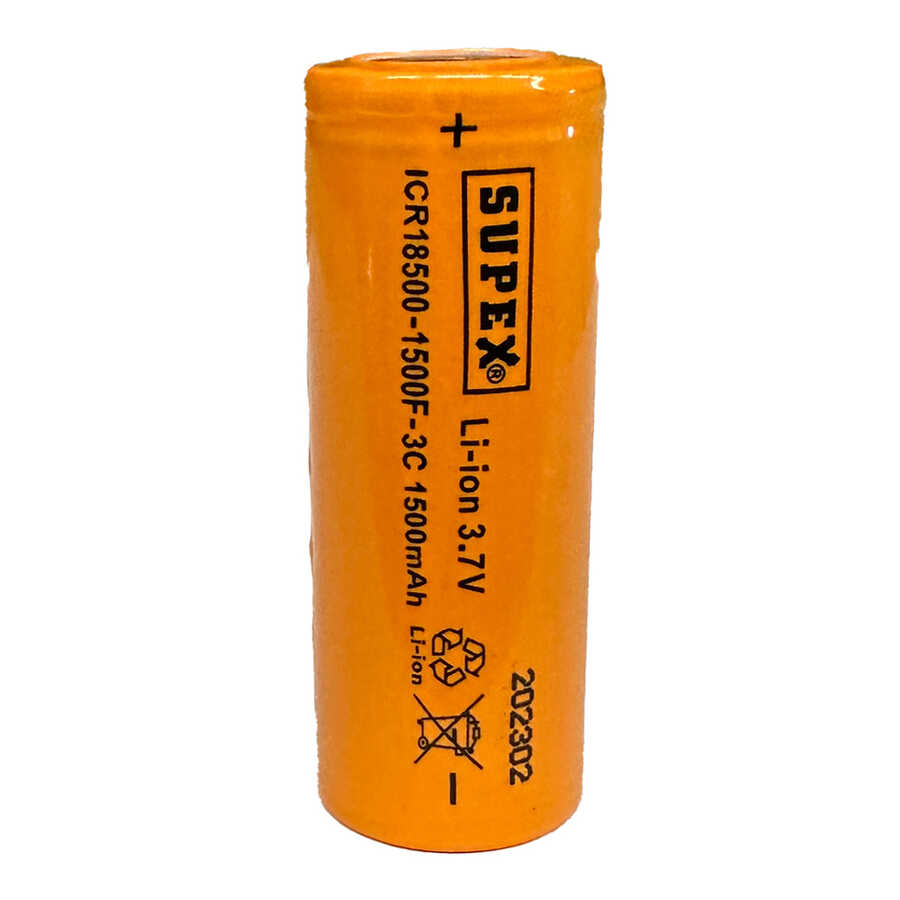  Supex Icr18500-1500f-3c Lityum Ion 3.7v 1500mah 3c Deşarj Akımı Düz Kafa Pil