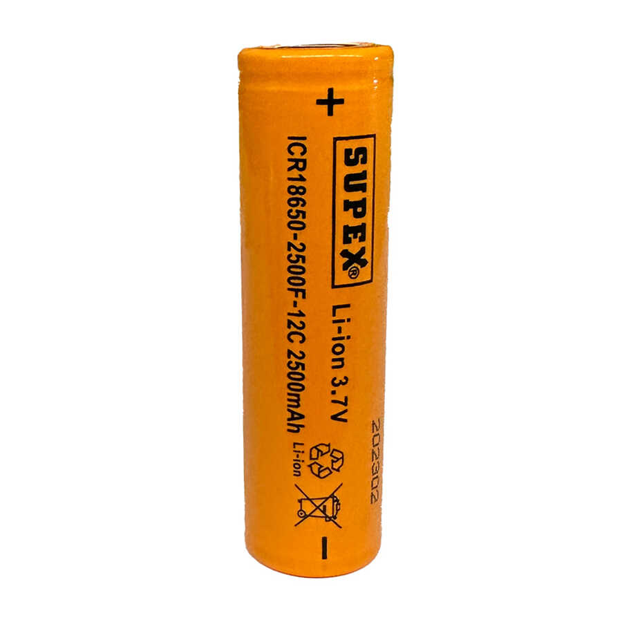  Supex Icr18650-2500f-12c Lityum Ion 3.7v 2500mah 12c Deşarj Akımı Düz Kafa Pil